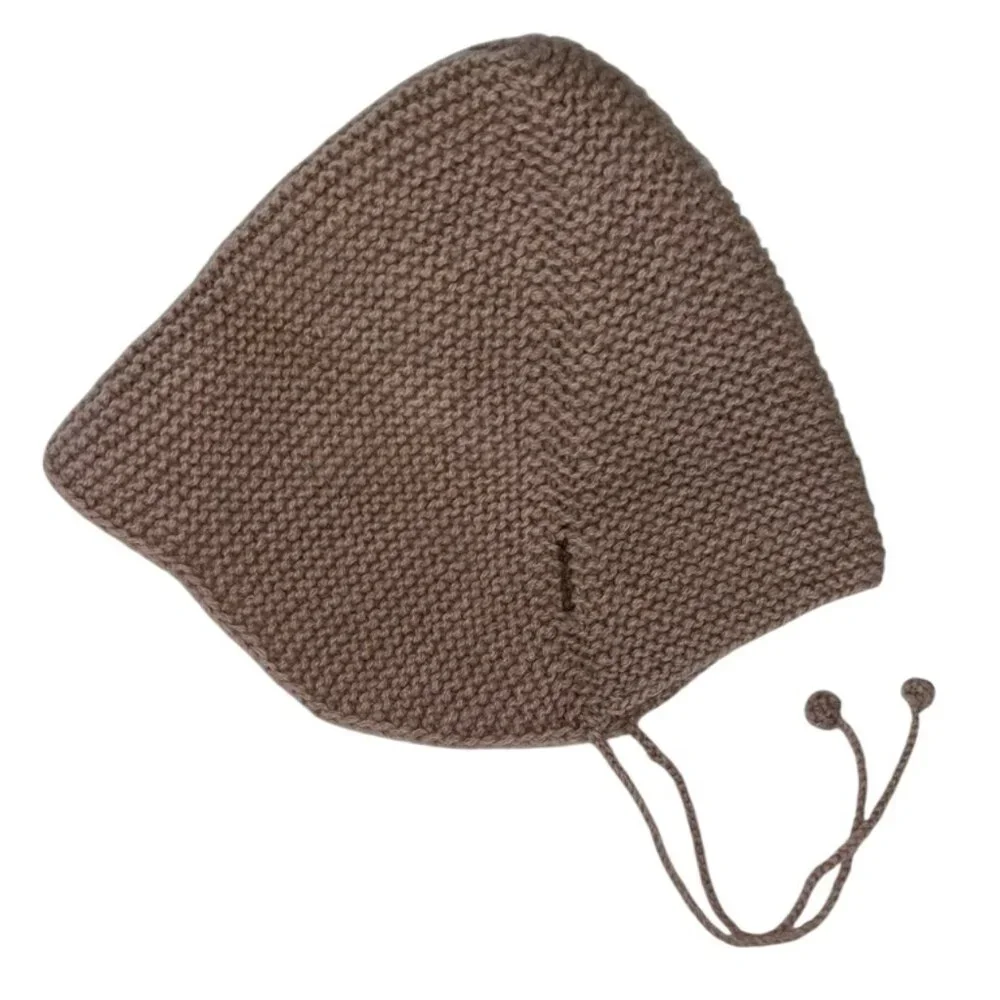 Khaki 100% cashmere ribbed terracotta baby winter hat